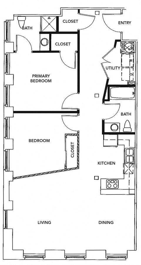 Floor plan for 2 beds, 2 baths, 1222 sqft